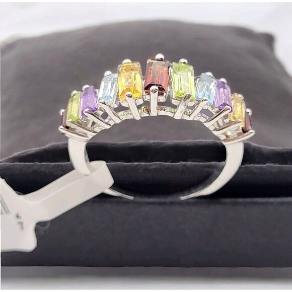 Sterling Silver Rainbow Multi Gemstone Ring Sz 7 Baguette Cut NWT NEW MSRP $175 - Picture 1 of 6